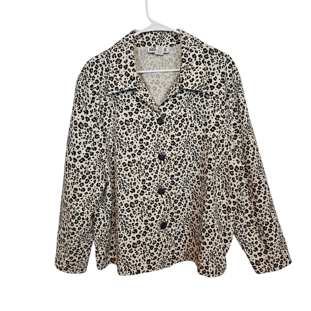 Vintage Briggs Flax Blend Animal Print Leppard Cheetah Button Down Shacket Top